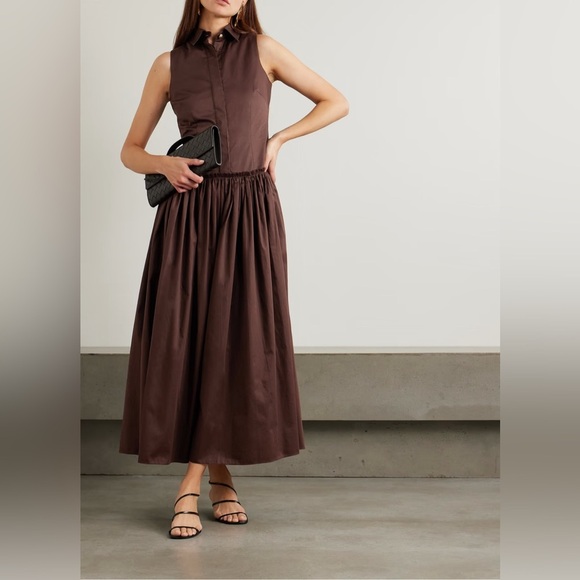 ABADIA Dresses & Skirts - ABADIA Sama Gathered Cotton-Poplin Maxi Shirt Dress in Brown Size 4 Retail $850